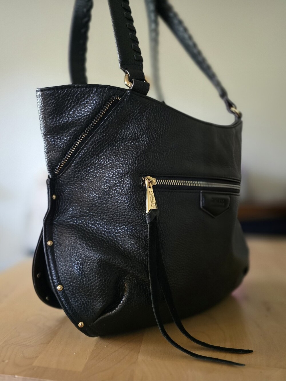 Aimee Kestenberg Black Pebbled Leather Hobo Shoulder Bag